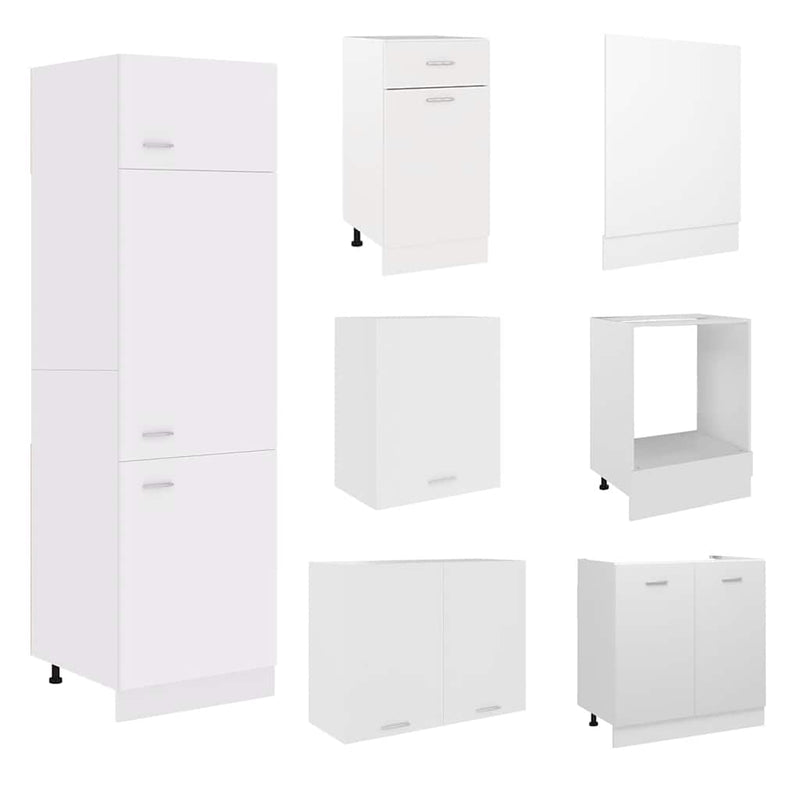 Set dulapuri de bucătărie, Lyon, 7 piese, alb, lemn prelucrat