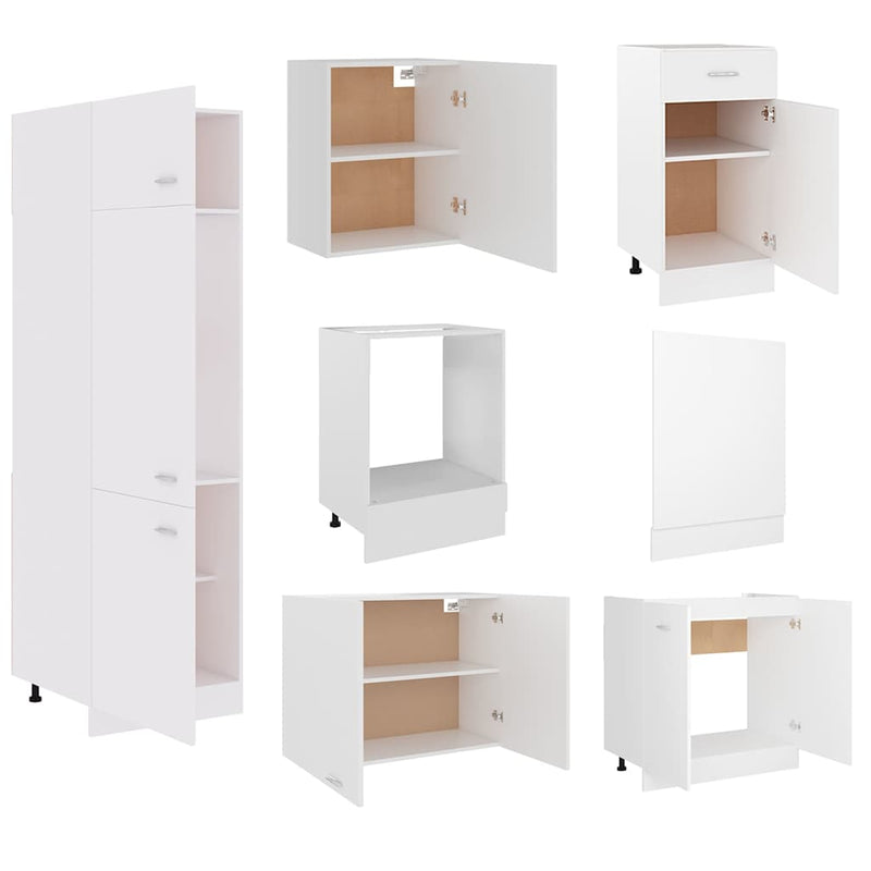Set dulapuri de bucătărie, Lyon, 7 piese, alb, lemn prelucrat
