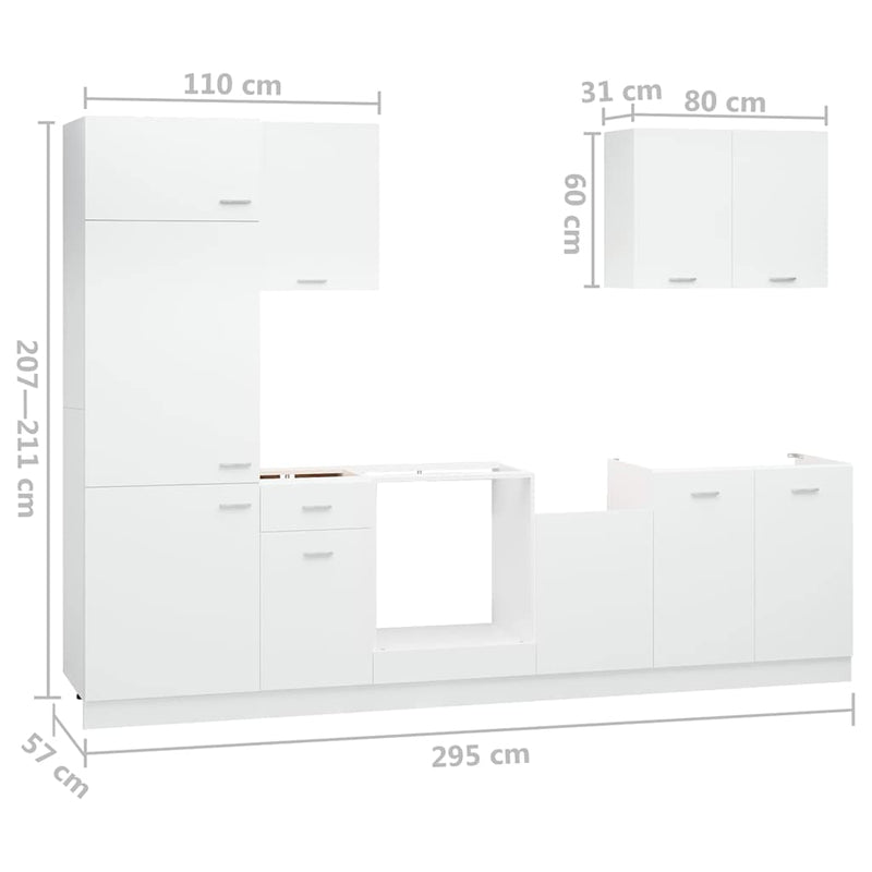 Set dulapuri de bucătărie, Lyon, 7 piese, alb, lemn prelucrat