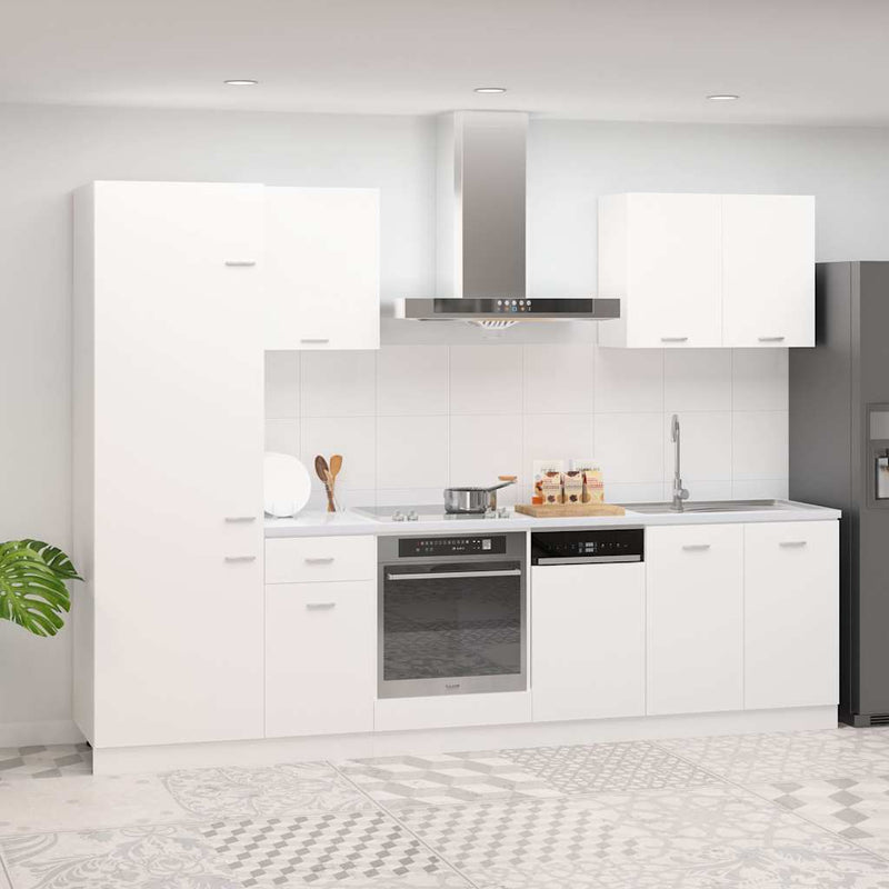 Set dulapuri de bucătărie, Lyon, 7 piese, alb, lemn prelucrat