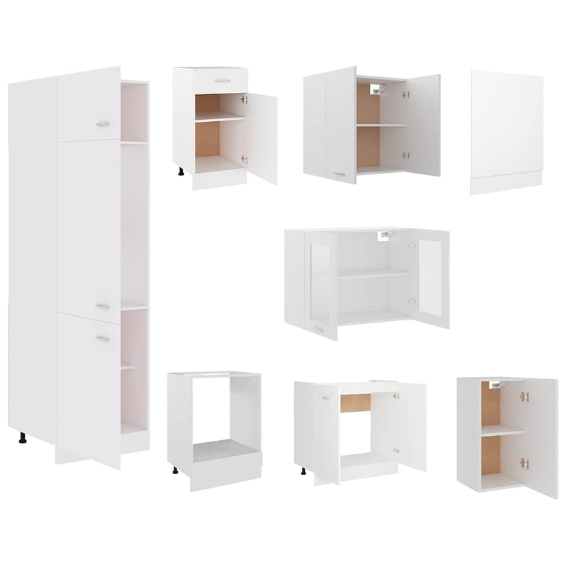 Set dulapuri de bucătărie, Lyon, 8 piese, alb, PAL