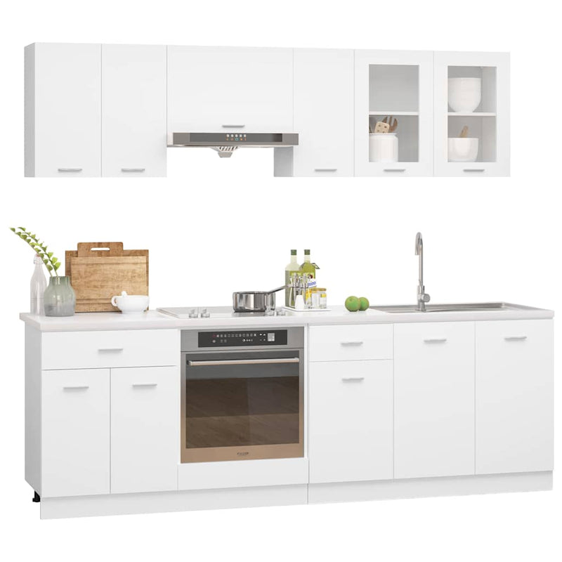 Set dulapuri de bucătărie, Lyon, 8 piese, alb, PAL