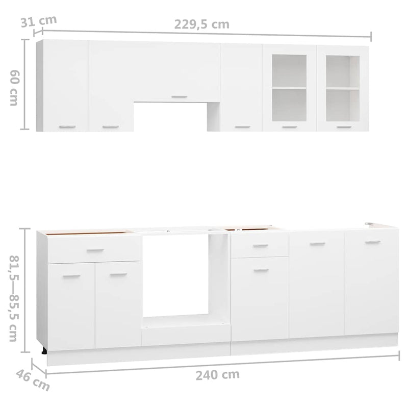 Set dulapuri de bucătărie, Lyon, 8 piese, alb, PAL