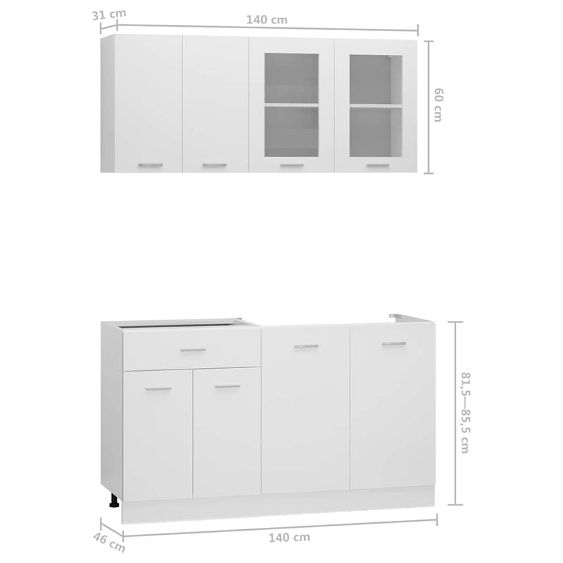 Set dulapuri de bucătărie, Lyon, 4 piese, alb, lemn prelucrat