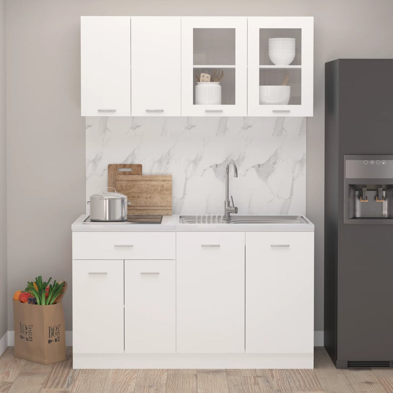 Set dulapuri de bucătărie, Lyon, 4 piese, alb, lemn prelucrat