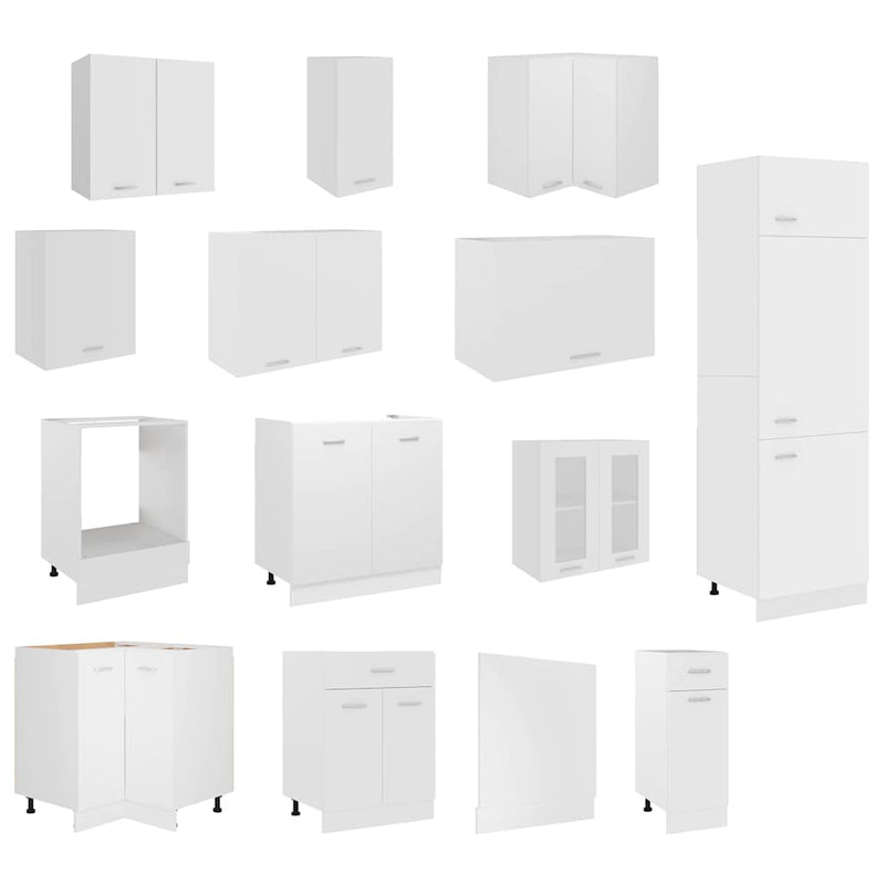 Set dulapuri de bucătărie, Lyon, 14 piese, alb, PAL