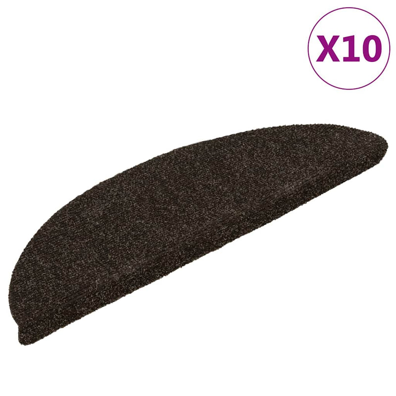 Covorașe autoadezive pentru scări, 10 buc., 56x17x3 cm, maro închis, semirotunde