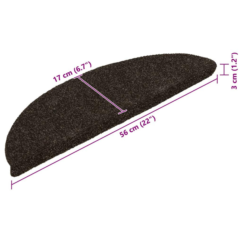 Covorașe autoadezive pentru scări, 10 buc., 56x17x3 cm, maro închis, semirotunde
