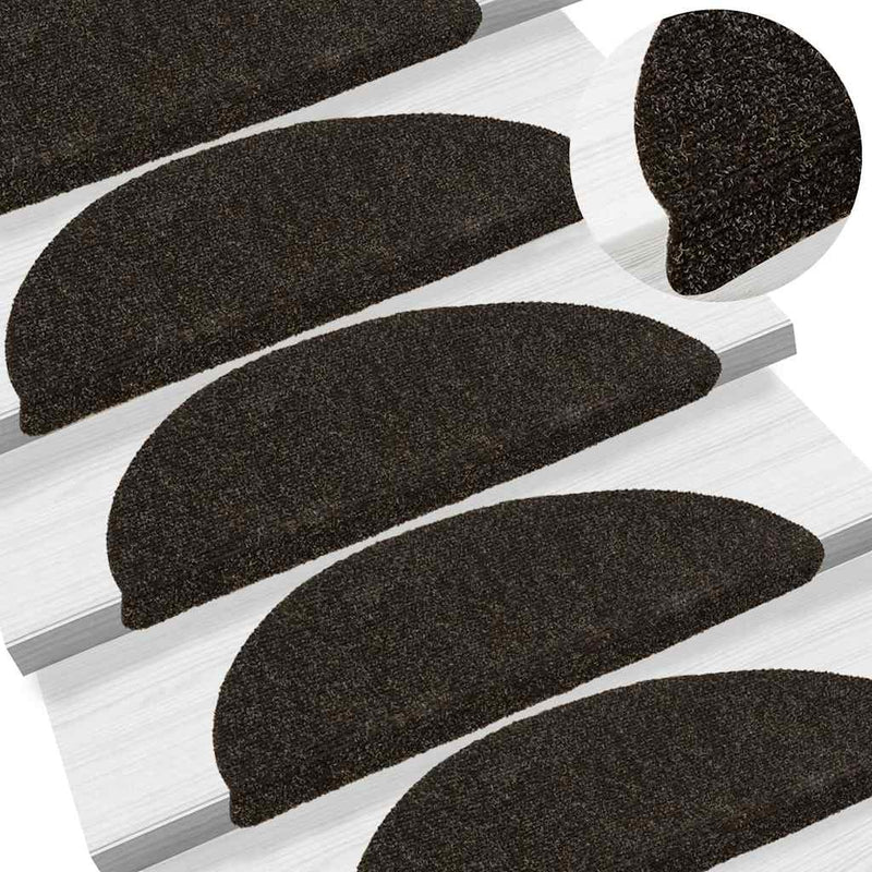 Covorașe autoadezive pentru scări, 10 buc., 56x17x3 cm, maro închis, semirotunde