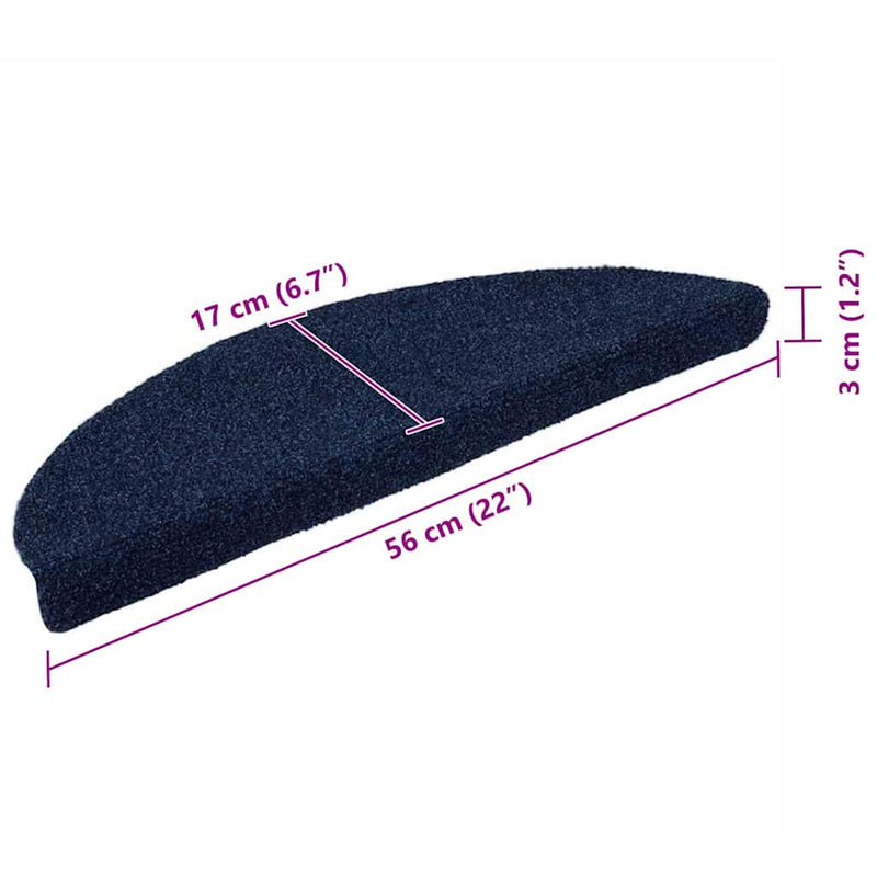 Covorașe autoadezive pentru scări, 10 buc., 56x17x3 cm, semirotunde, bleumarin