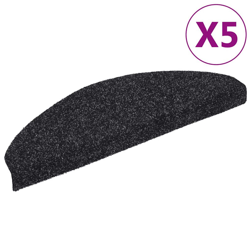 Covorașe autoadezive pentru scări, 5 buc., 65x21x4 cm, negru, semirotunde, mari