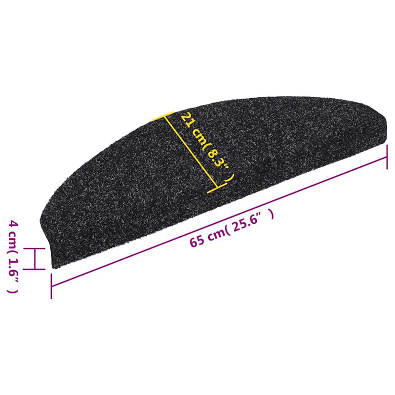 Covorașe autoadezive pentru scări, 5 buc., 65x21x4 cm, negru, semirotunde, mari