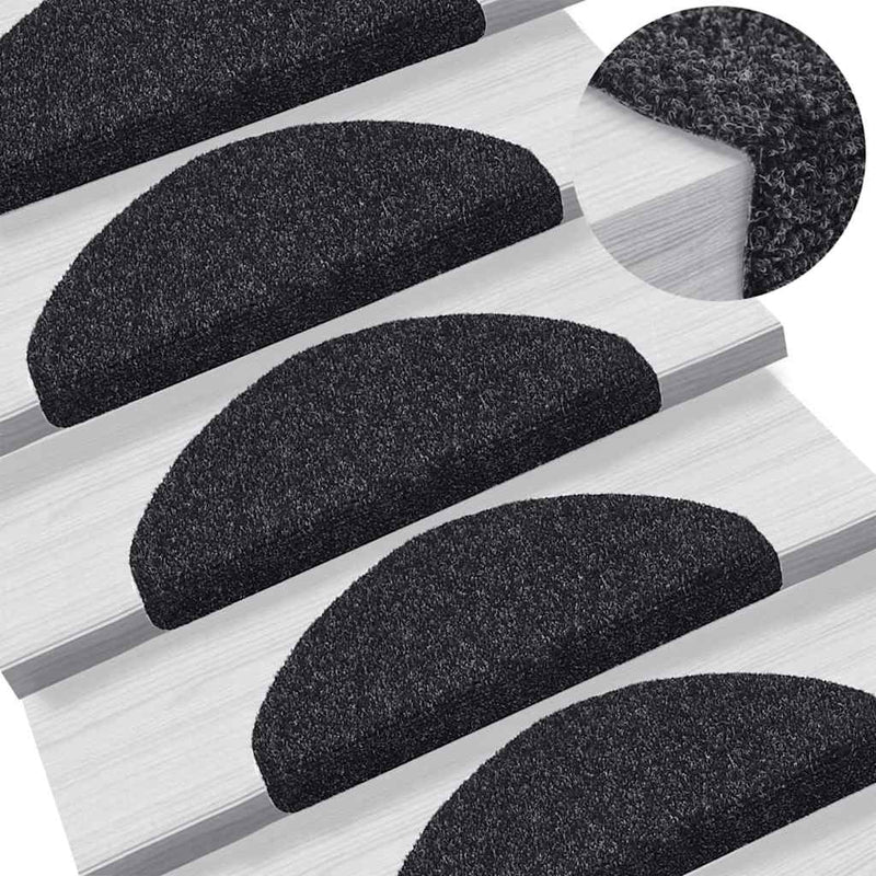 Covorașe autoadezive pentru scări, 10 buc., 65x21x4 cm, negru, semirotunde, mari