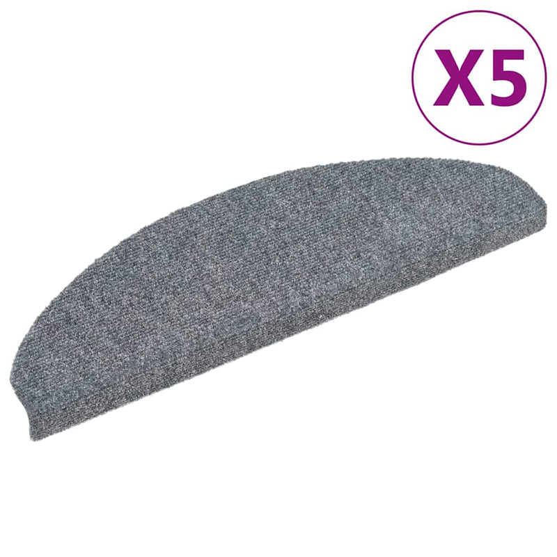 Covorașe pentru scări autoadezive, 5 buc., 65x21x4 cm, gri deschis, semirotunde, mari
