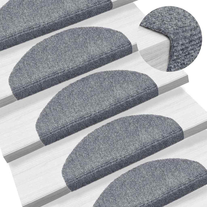 Covorașe pentru scări autoadezive, 5 buc., 65x21x4 cm, gri deschis, semirotunde, mari