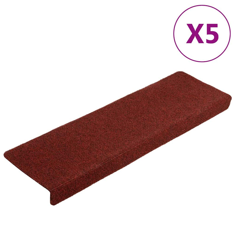 Covorașe pentru scări autoadezive, 5 buc., 65x21x4 cm, margini dreptunghiulare, roșu bordeaux