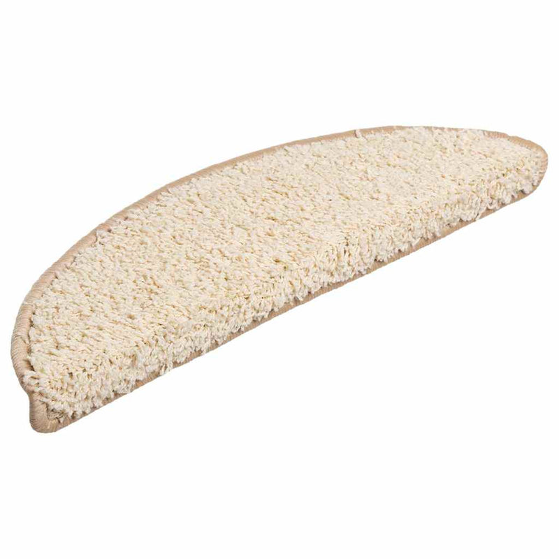 Covorașe pentru scări, 10 buc., 56x17x3 cm, crem, semirotunde