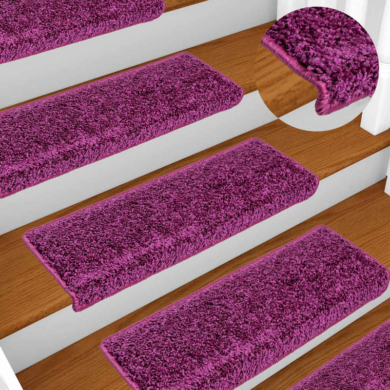 Covorașe pentru scări, 10 buc., 65x21x4 cm, violet, cu margini dreptunghiulare