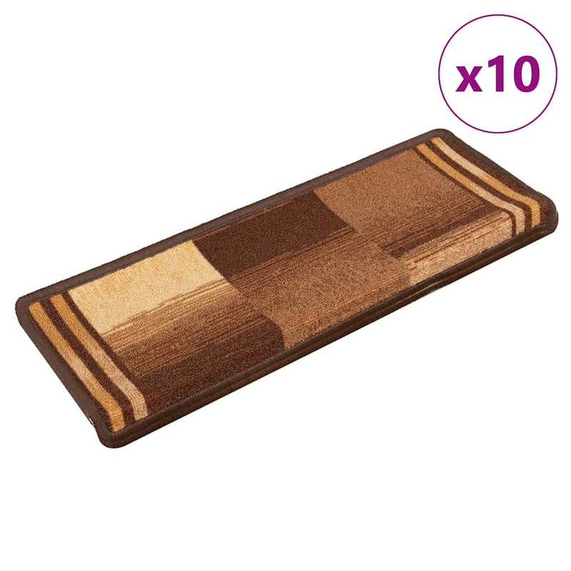 Covorașe pentru scări autoadezive, 10 buc., maro, 65x21x4 cm
