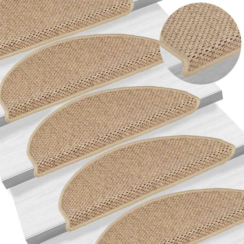 Covorașe scări autoadezive 15buc nisipiu 65x21x4cm aspect sisal