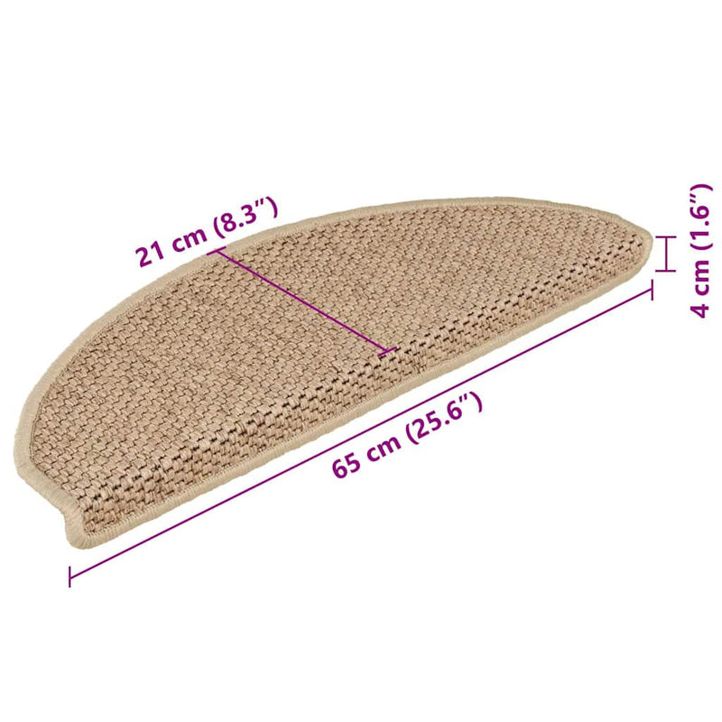 Covorașe scări autoadezive 15buc nisipiu 65x21x4cm aspect sisal