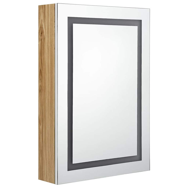 Dulap de baie cu oglindă și LED, alb și stejar, 50x13x70 cm
