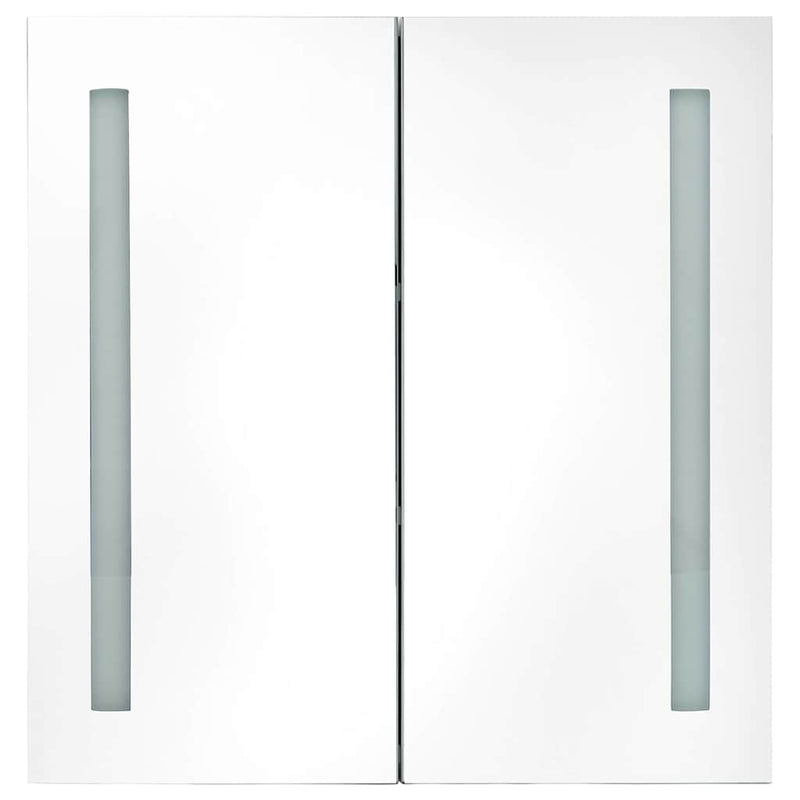 Dulap de baie cu oglindă și LED, gri strălucitor, 62x14x60 cm