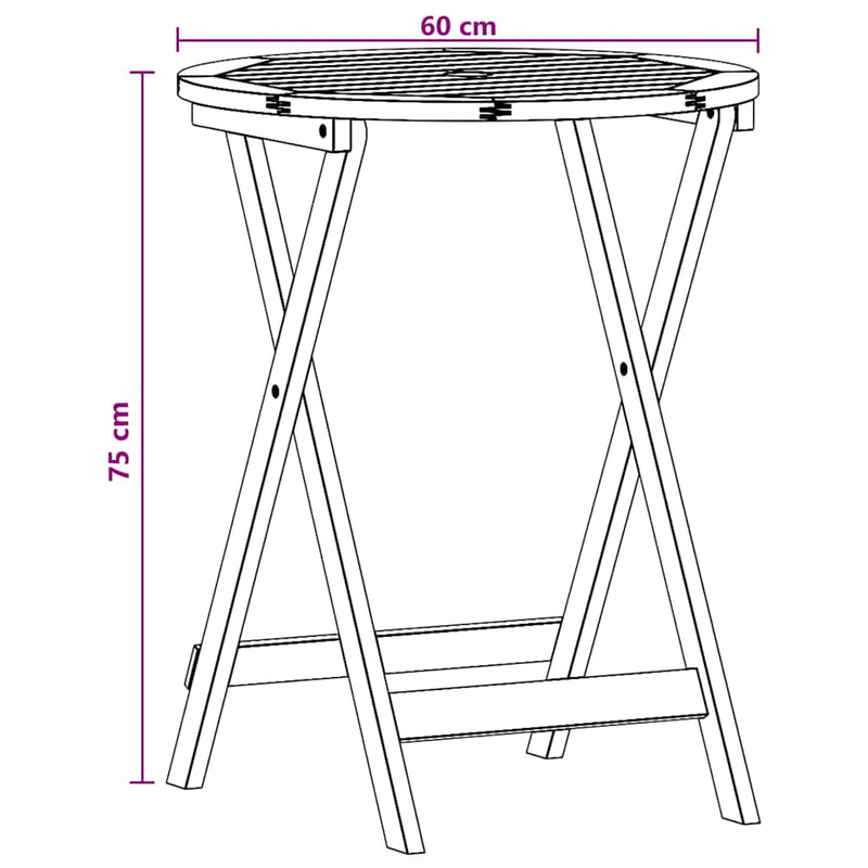 Masă de grădină pliabilă, Ø60x75 cm, lemn masiv eucalipt