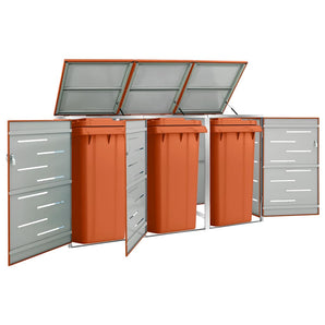 Magazie pentru trei pubele, 207x77,5x115 cm, oțel inoxidabil