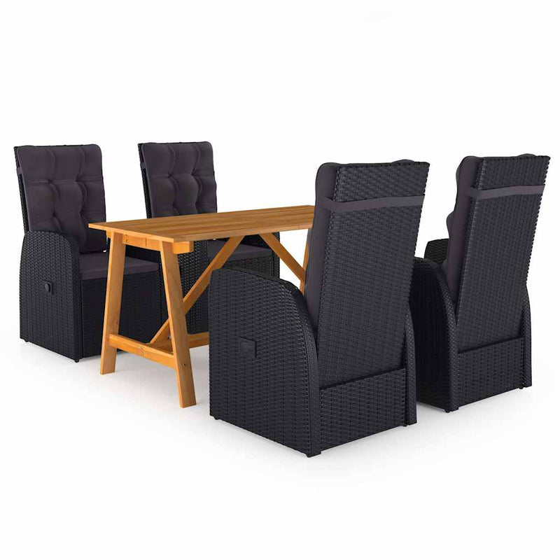 Set de masă pentru grădină, 5 piese, negru