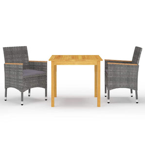 Set mobilier de grădină, 3 piese, gri