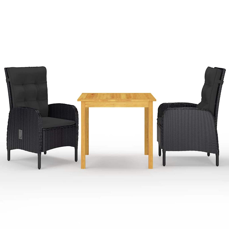 Set mobilier de grădină, 3 piese, negru