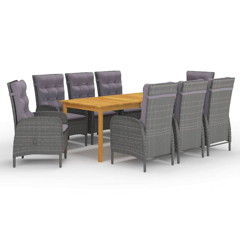 Set mobilier de grădină, 9 piese, gri