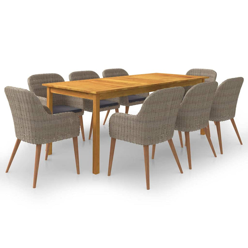Set mobilier de grădină, 9 piese, maro