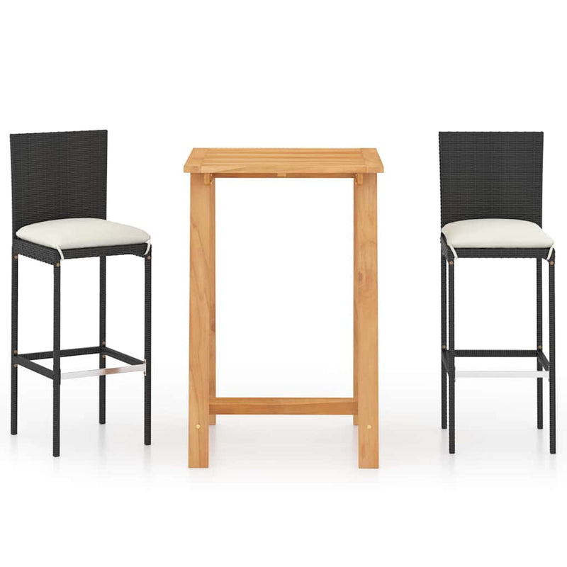 Set mobilier bar de grădină cu perne, 3 piese, negru