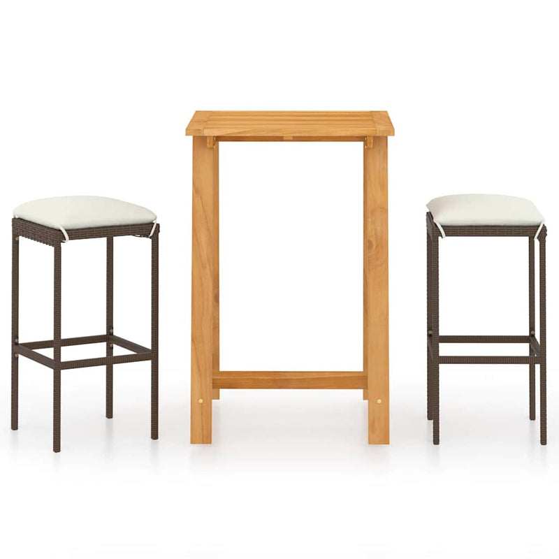Set mobilier de bar de gradină cu perne, 3 piese, maro