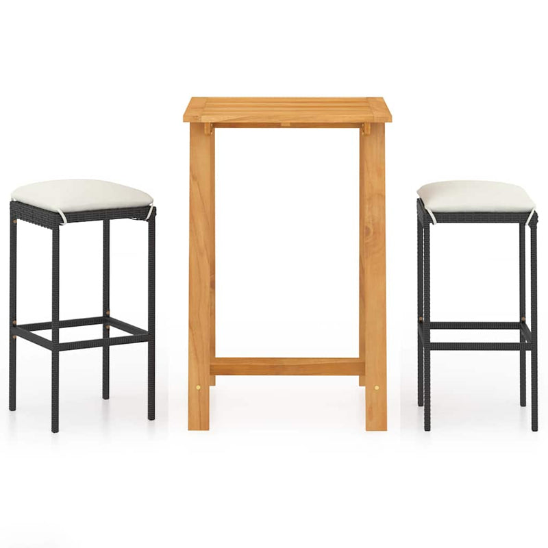 Set mobilier bar de grădină cu perne, 3 piese, negru
