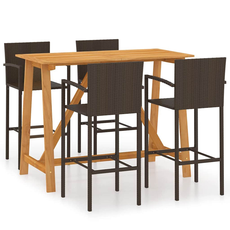 Set mobilier bar de grădină, 5 piese, maro