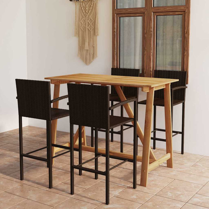 Set mobilier bar de grădină, 5 piese, maro