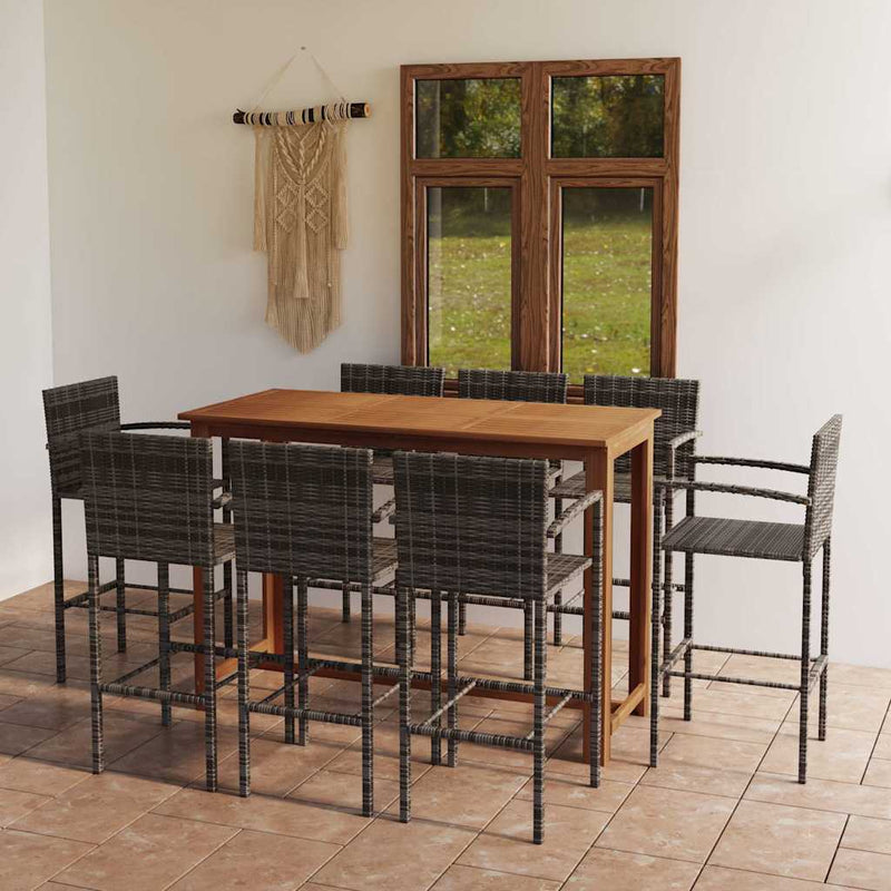Set mobilier bar de grădină, 9 piese, gri