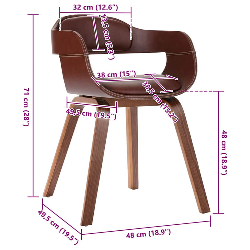 Scaun de masă, maro, lemn curbat & piele ecologică