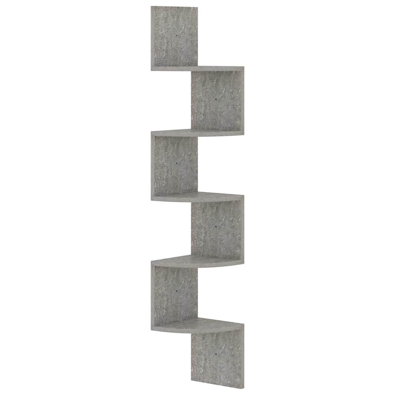 Raft de perete de colț, gri beton, 19x19x123 cm, lemn prelucrat