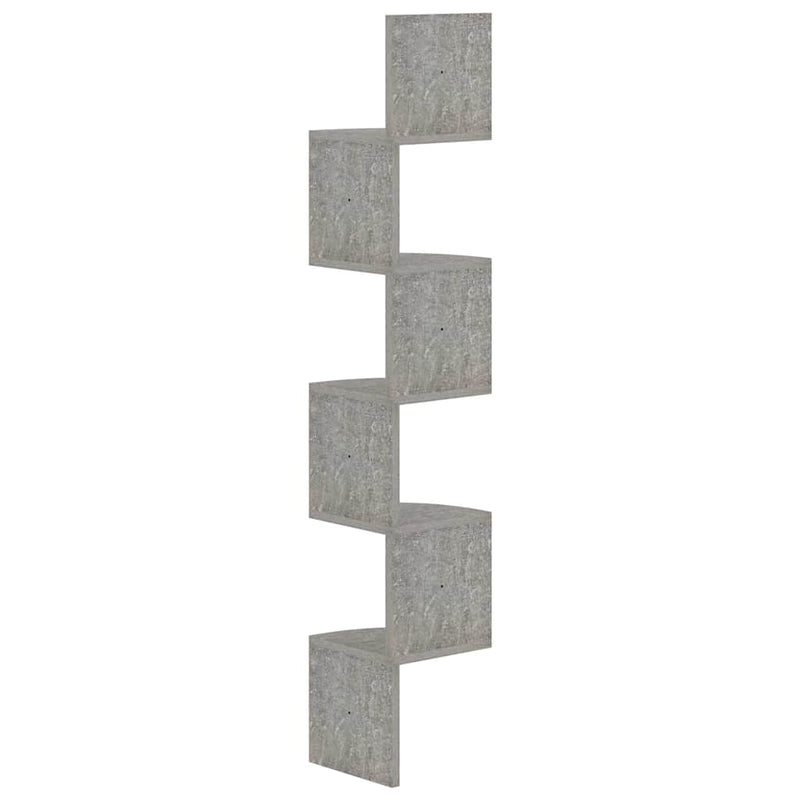 Raft de perete de colț, gri beton, 19x19x123 cm, lemn prelucrat
