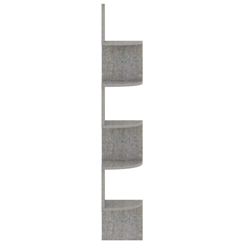 Raft de perete de colț, gri beton, 19x19x123 cm, lemn prelucrat