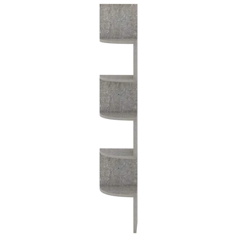 Raft de perete de colț, gri beton, 19x19x123 cm, lemn prelucrat