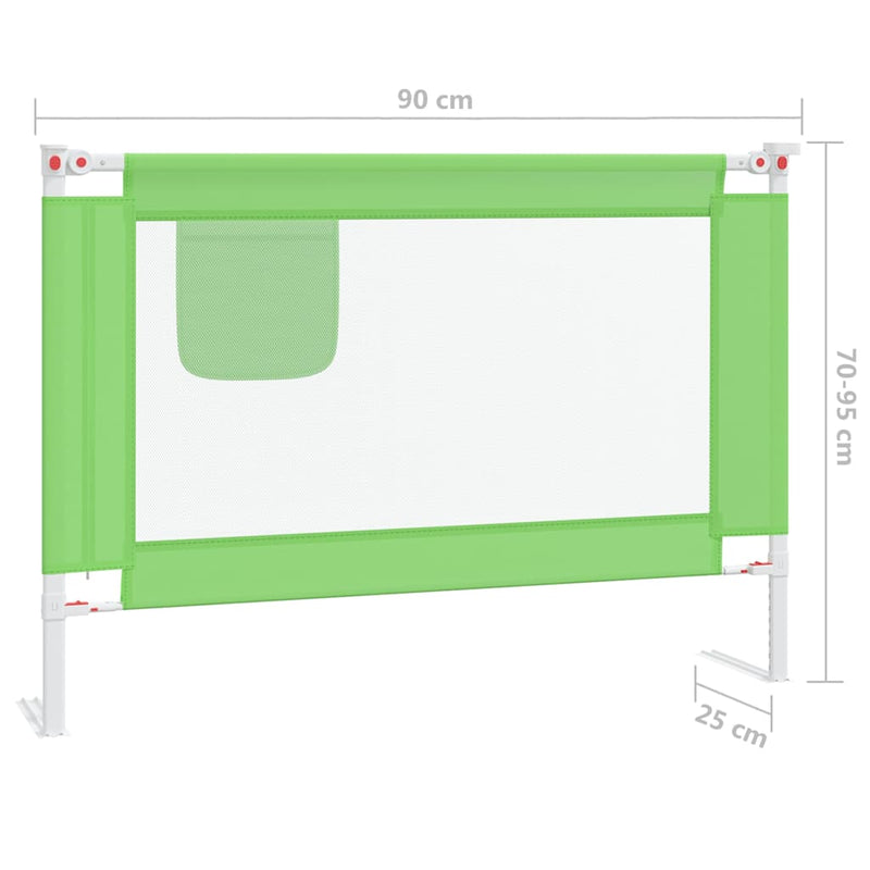 Balustradă de protecție pat copii, verde, 90x25 cm, textil