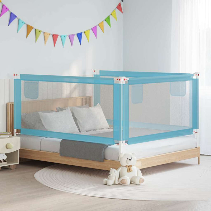 Balustradă de protecție pat copii, albastru, 180x25 cm, textil