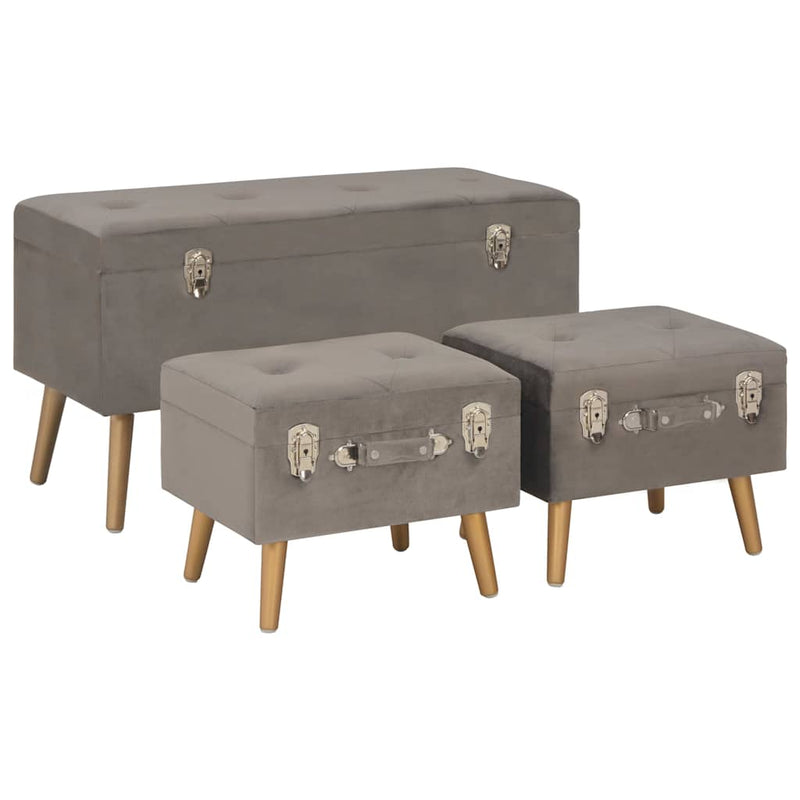 Taburete de depozitare, 3 buc., gri, catifea