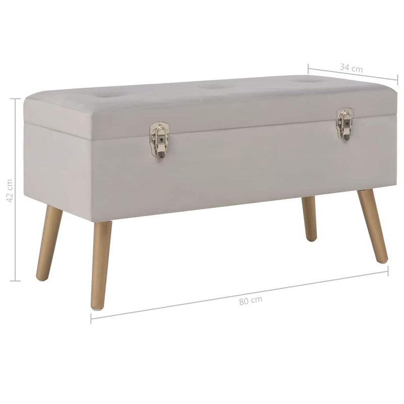 Bancă cu un compartiment de depozitare, gri, 80 cm, catifea