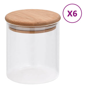 Borcane din sticlă depozitare, capac de bambus, 6 buc., 600 ml